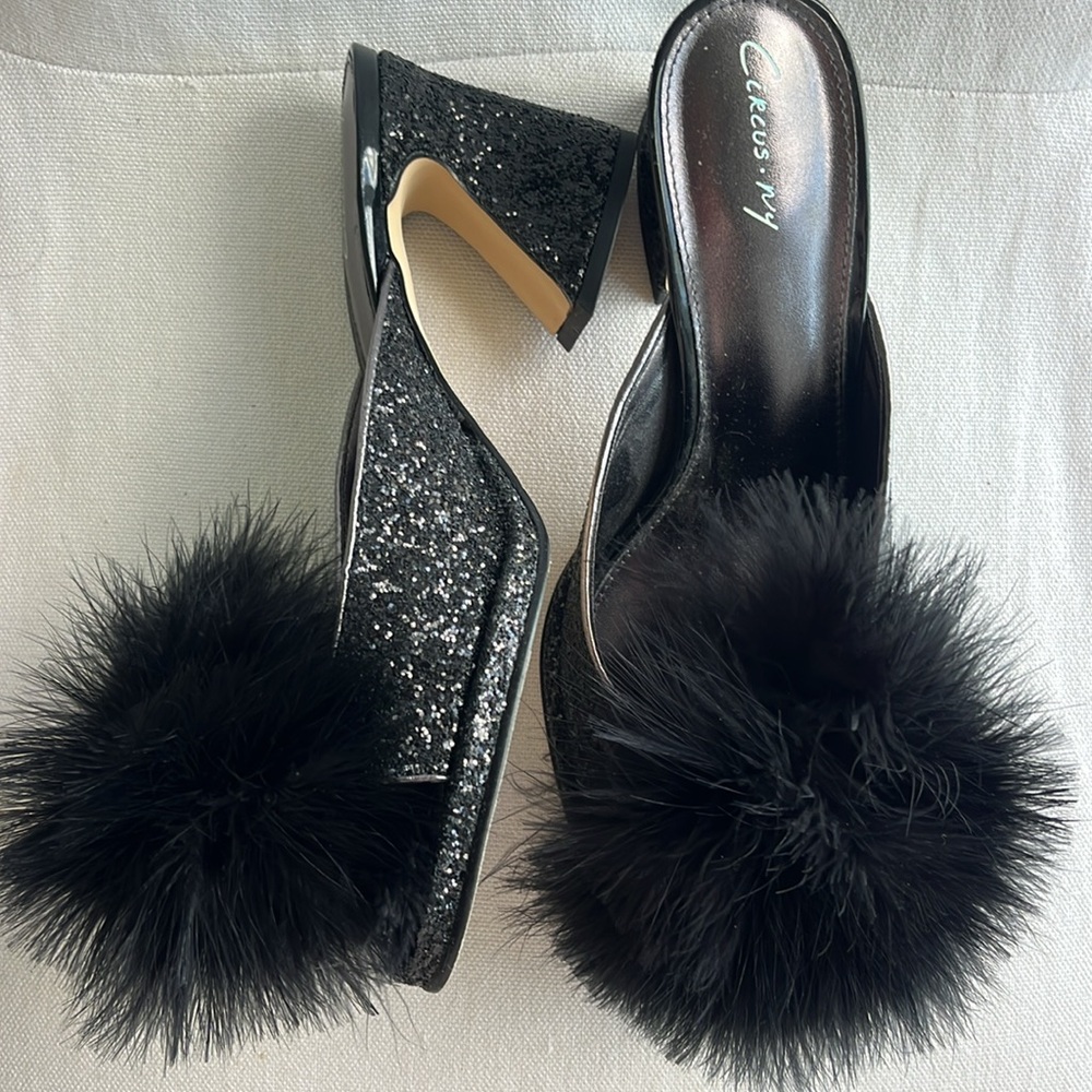 NWOT Circus by Sam Edelman Hadie black glittery faux fluff heel slide size 8 - Picture 6 of 8